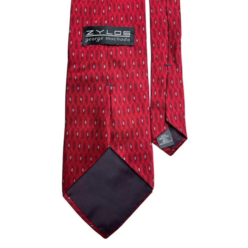 Zylos George Machado Mens Red Geometric‎ Diamond Silk Necktie 3.75 Inch Width